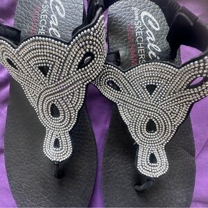 Skechers Black and Silver Women's Sandals